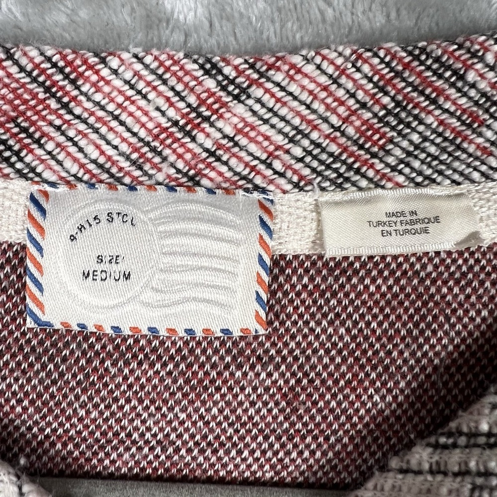 ANTHROPOLOGIE Postal Stamp Sweater Women Size M 3/4 Sleeve Cuffed Blk Red White - Picture 4 of 11